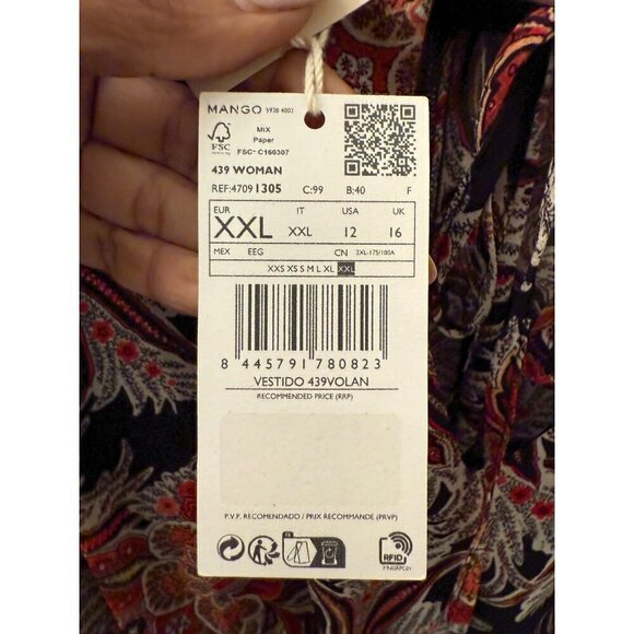 Mango Floral Chiffon Dress black red print US size 12 - Picture 14 of 15